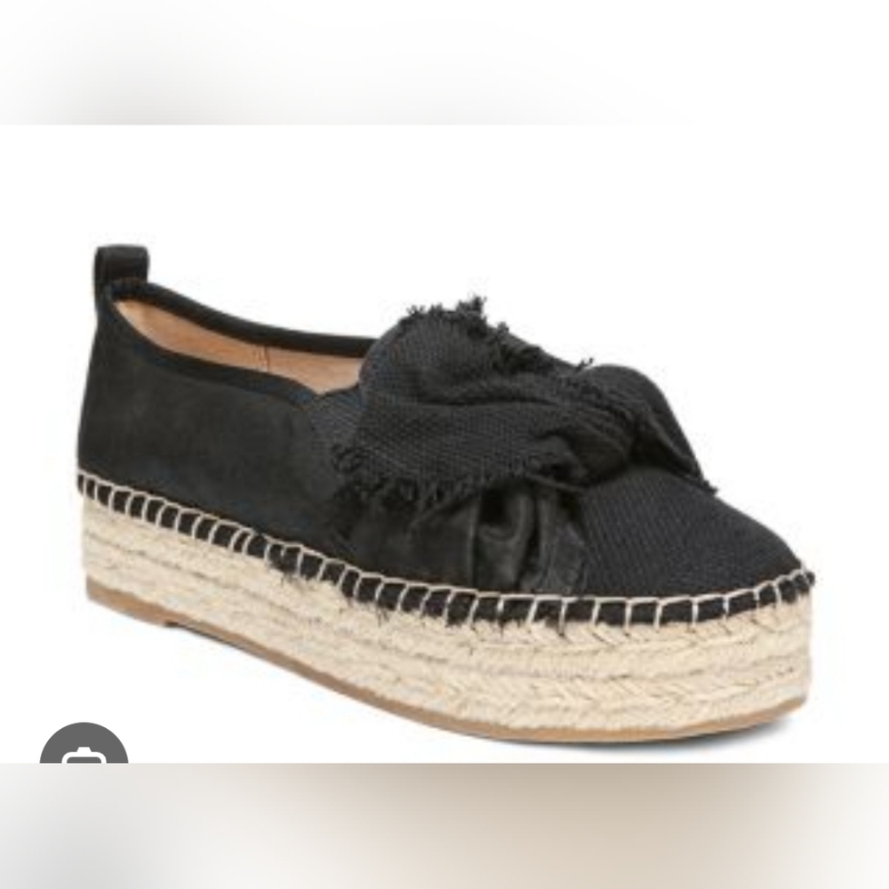 Sam Edelman Shoes Platform Espadrilles Fringe Distressed Canvas Black sz 8 Boho